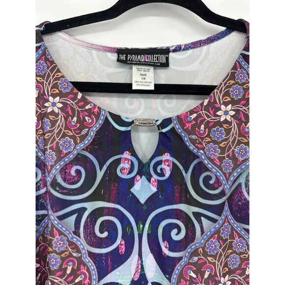 The Pyramid Collection Womens Asymmetric Tunic Size 1X Top Psychedelic Artsy - Picture 2 of 9